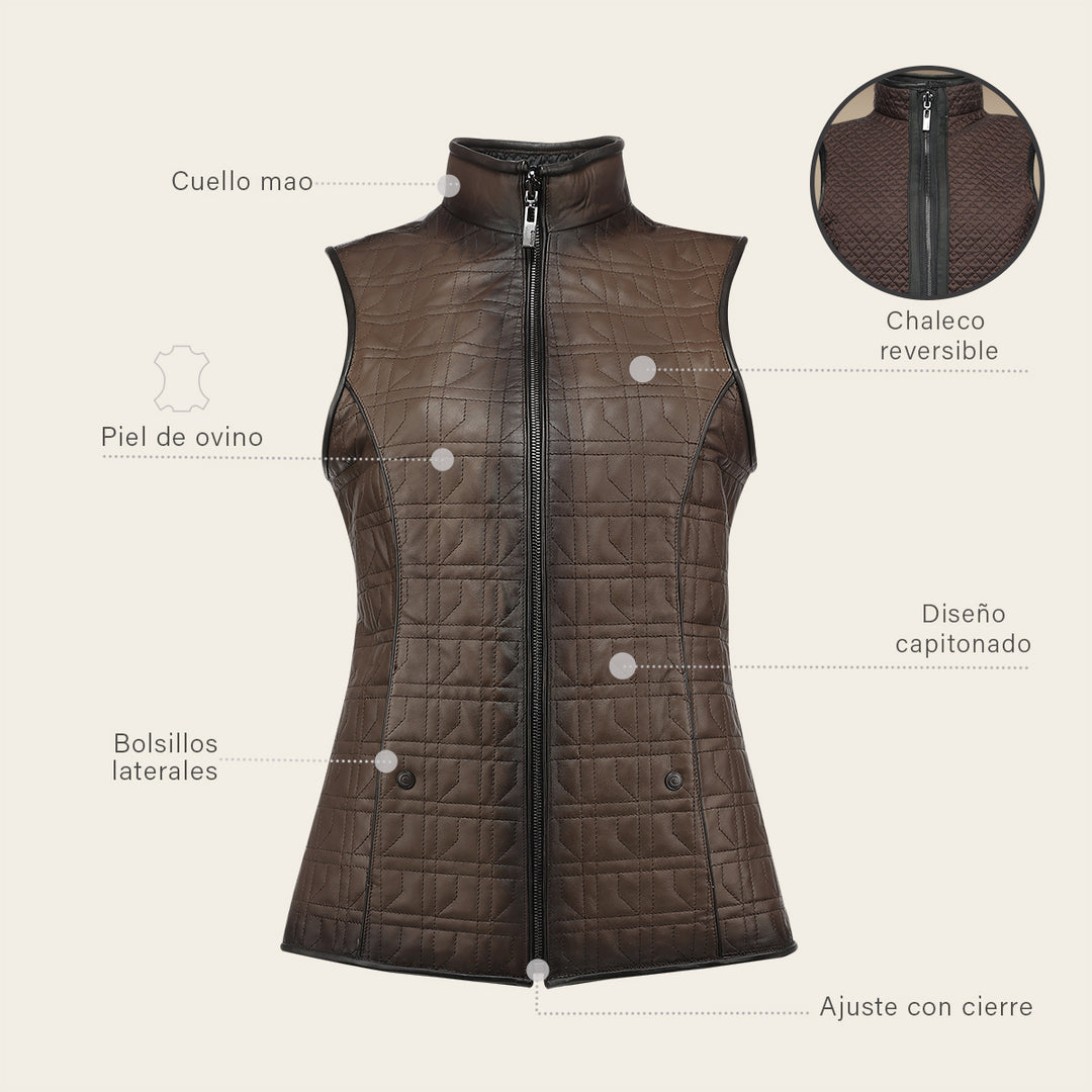 Chaleco reversible en piel genuina de ovino para dama