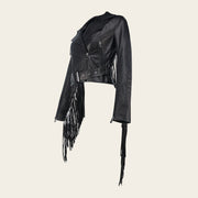 Chamarra en piel genuina con flecos para dama Chamarras 