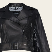 Chamarra en piel genuina con flecos para dama Chamarras 