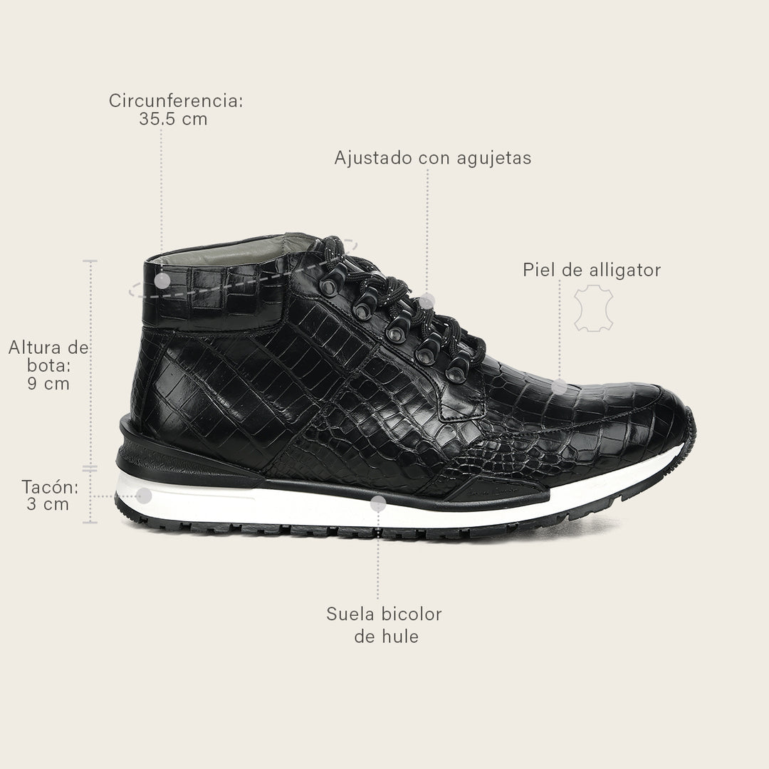 Tenis  high-top "Franco Cuadra Signature" en piel genuina de alligator para caballero
