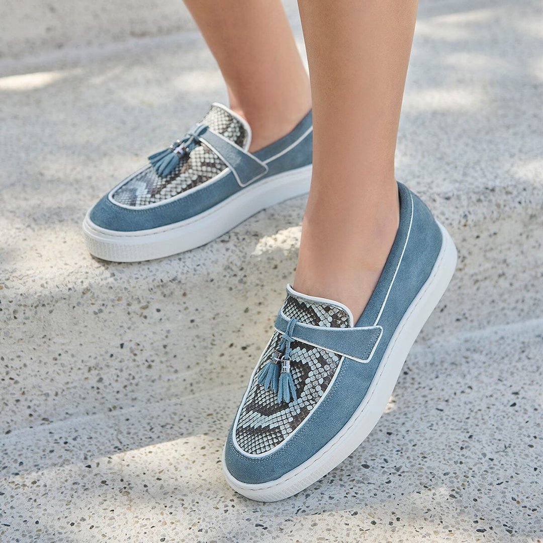 Mocasín en piel genuina de pitón para dama Zapatos 