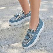 Mocasín en piel genuina de pitón para dama Zapatos 