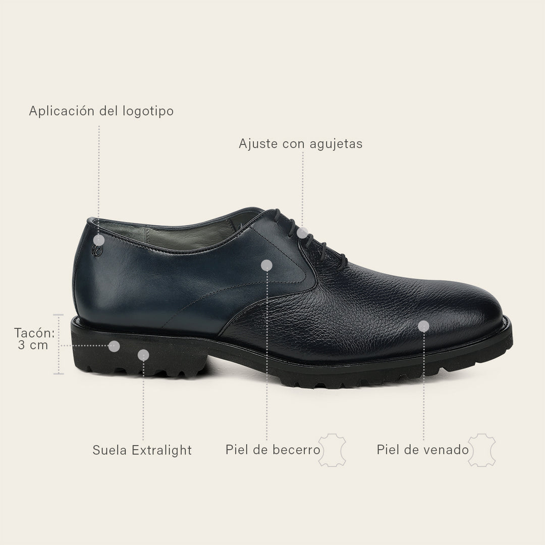Zapato de vestir tipo Oxford en piel genuina de venado para caballero