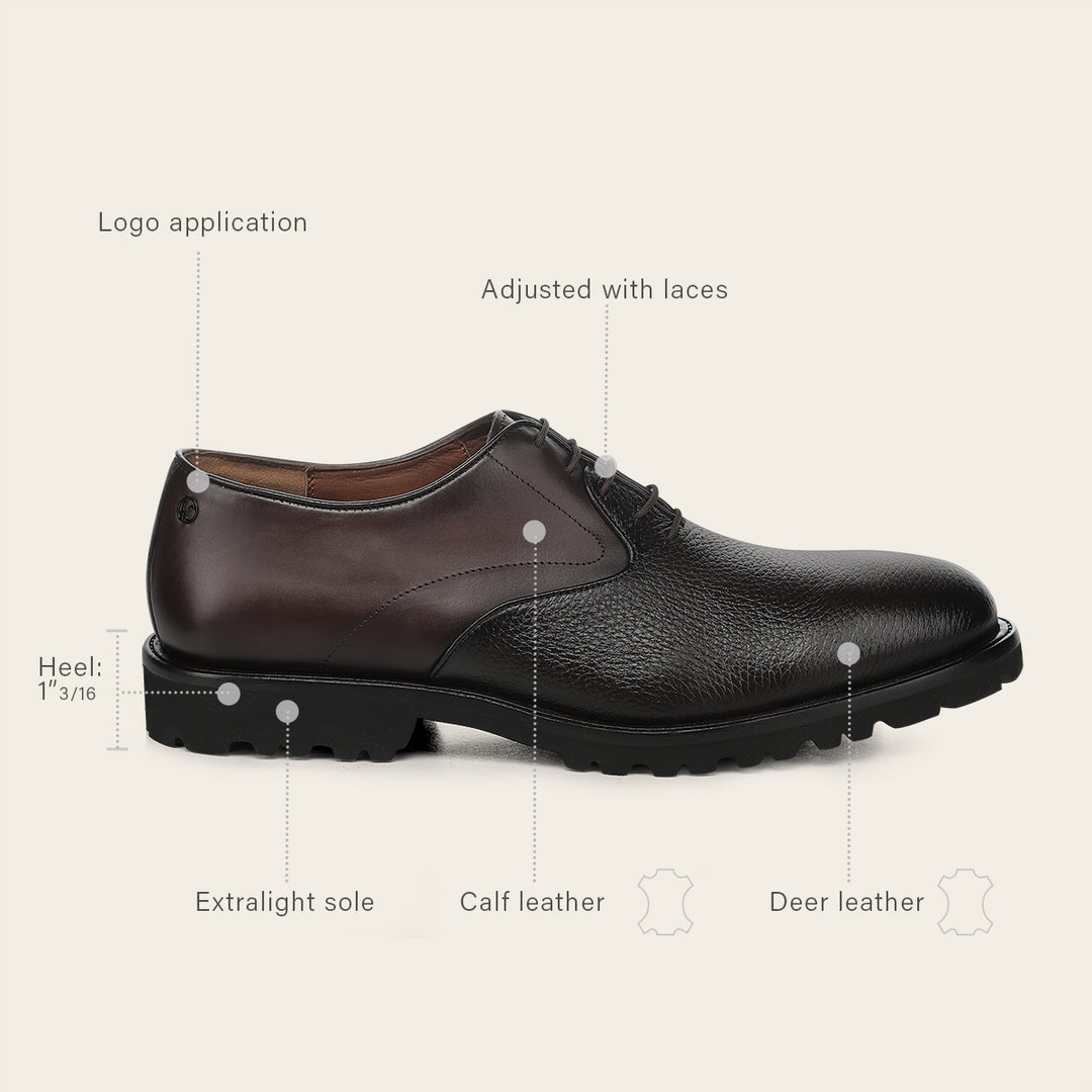 Zapato de vestir tipo Oxford en piel genuina de venado para caballero