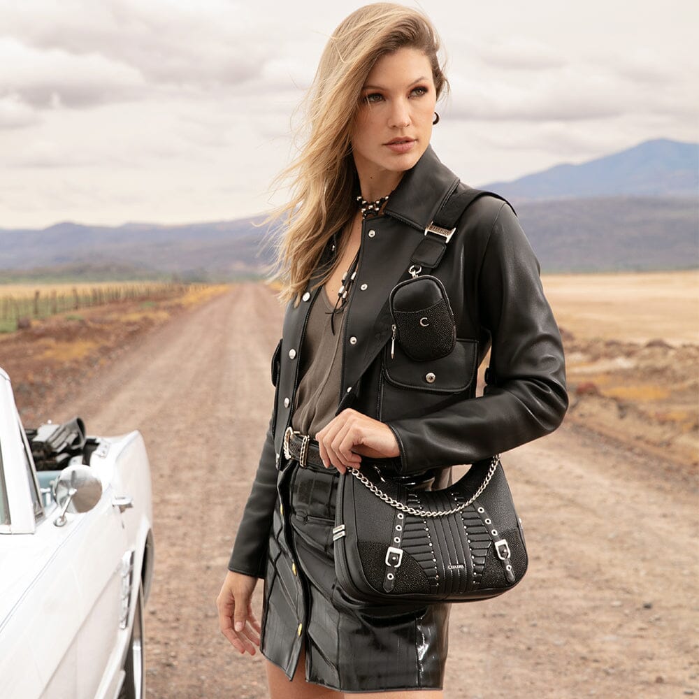 Crossbody en piel genuina de mantarraya para dama Bolsos y Maletas 