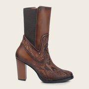 Botín de vestir en piel genuina de pitón para dama Botas y Botines 