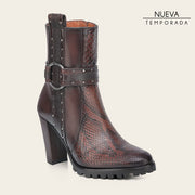 Botín de vestir en piel genuina de pitón para dama Botas y Botines 