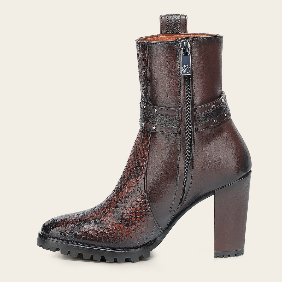 Botín de vestir en piel genuina de pitón para dama Botas y Botines 