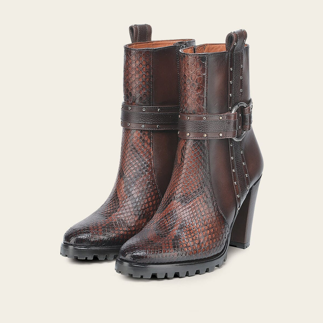 Botín de vestir en piel genuina de pitón para dama Botas y Botines 
