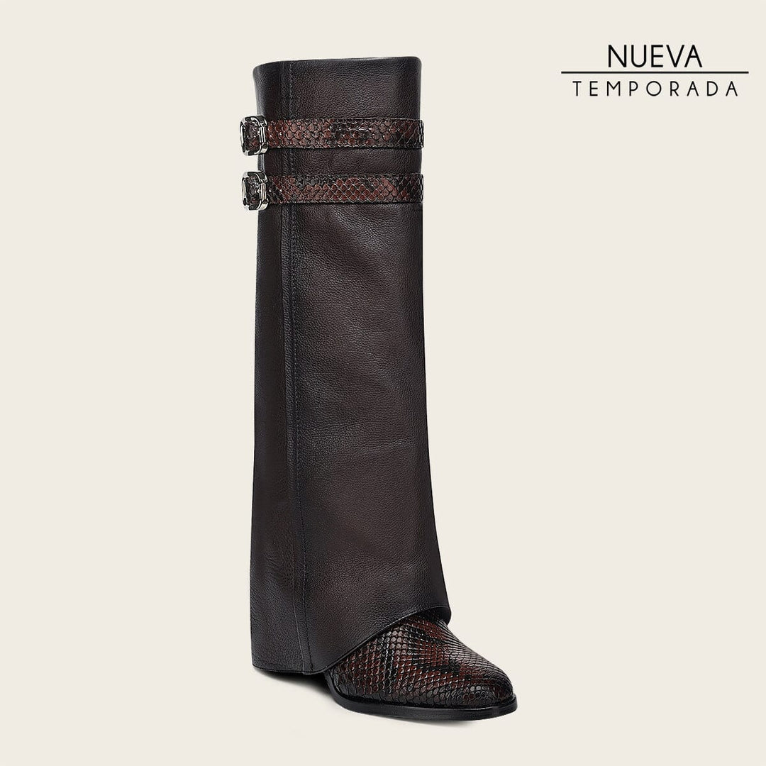 Bota plegable de vestir en piel genuina de pitón para dama Botas y Botines 