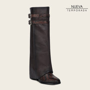 Bota plegable de vestir en piel genuina de pitón para dama Botas y Botines 