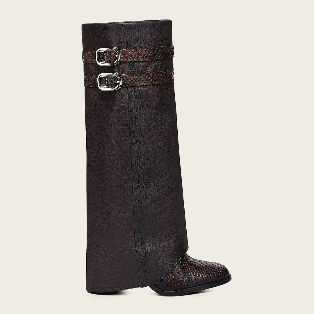 Bota plegable de vestir en piel genuina de pitón para dama Botas y Botines 