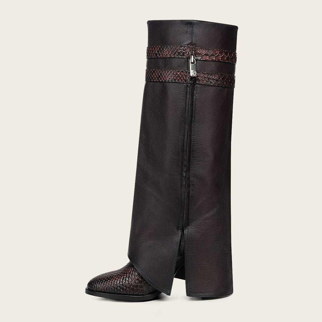 Bota plegable de vestir en piel genuina de pitón para dama Botas y Botines 