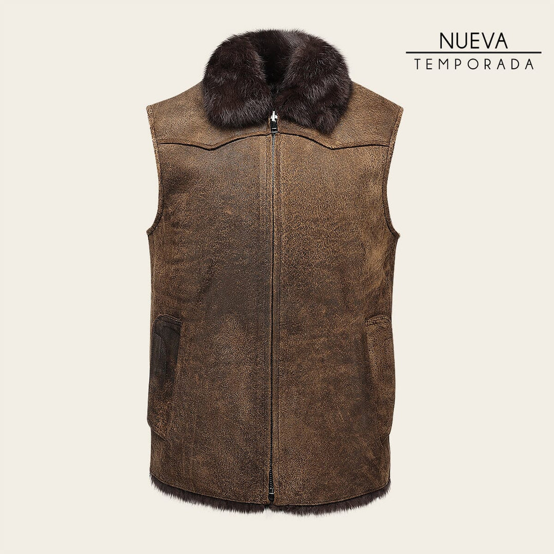 Chaleco reversible en piel genuina de ovino con pelo para caballero Chalecos 