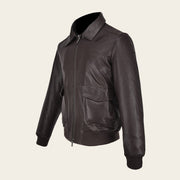 Chamarra en piel genuina con cuello de pelo Chamarras 