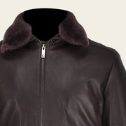 Chamarra en piel genuina con cuello de pelo Chamarras 