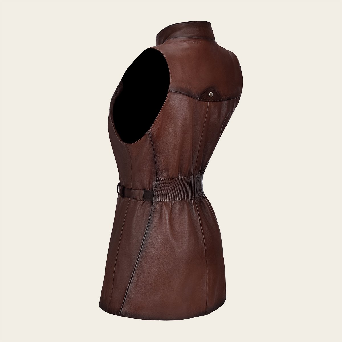 Chaleco Cuadra de cuero marrón bordado a cuadros para mujer - M134BOB -  Cuadra Shop