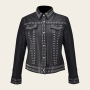 Chamarra en piel genuina con estoperoles Chamarras 