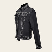 Chamarra en piel genuina con estoperoles Chamarras 