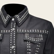 Chamarra en piel genuina con estoperoles Chamarras 